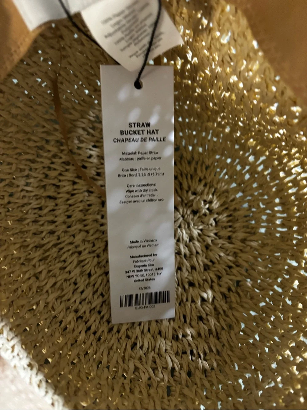Eugenia Kim Two-Tone Woven Straw Bucket Hat in Natural and Tan NWT
